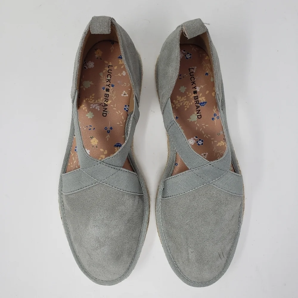 Lucky Brand Jenife Suede Comfort Platform Slip On Lt. Sea Grass casual